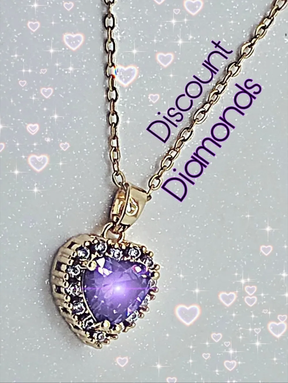 Titanium Choker Necklace 18K  Yellow Gold & Amethyst Heart & Simulated Diamonds